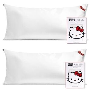 Kitsch x Hello Kitty • Ivory Kawaii Red Bow Satin King Size Pillowcases Set